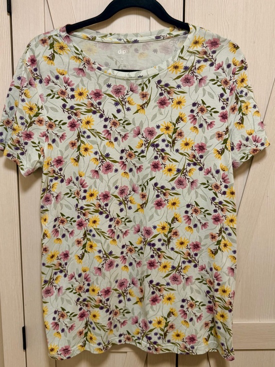 dip Tops - Floral Short Sleeve Tee - Mint with Yellow & Purple Flowers